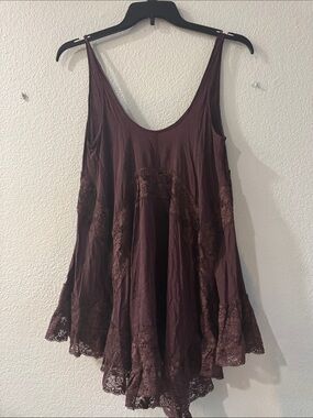 Free People Burgundy Lace-Trim High Low Dress